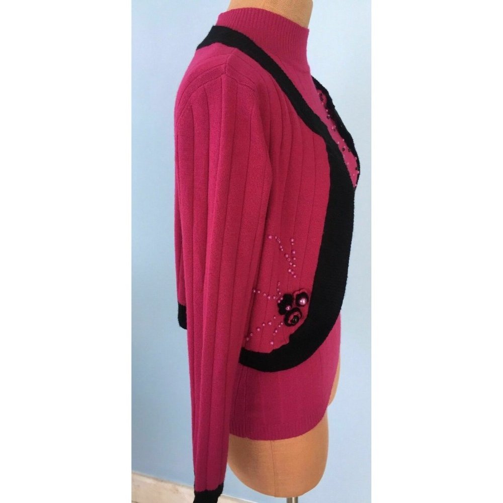 Juliana Women's Cardigan Sweater + Blouse Set Knit Embellished Fucsia Black S - Picture 8 of 12